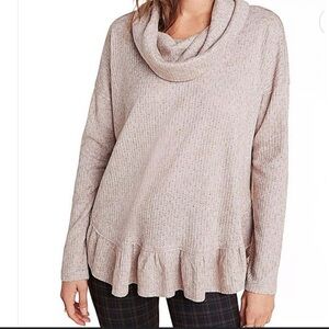 Maeve | By Anthropologie | Tan | Addie | Cowl Neck | Ruffle Bottom | Sweater | S